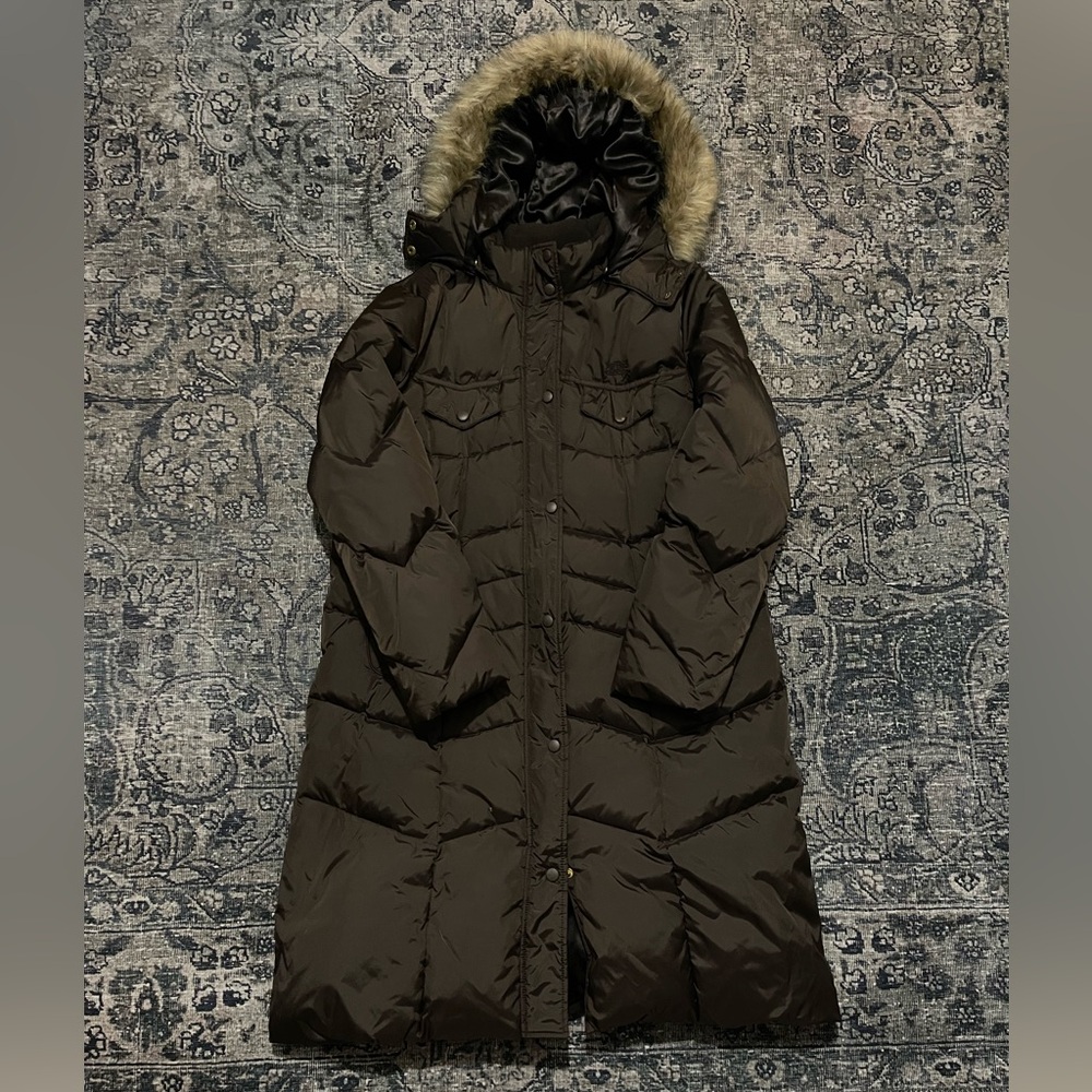 Women's J Lo Long Puffer Coat with Fur Hood XL